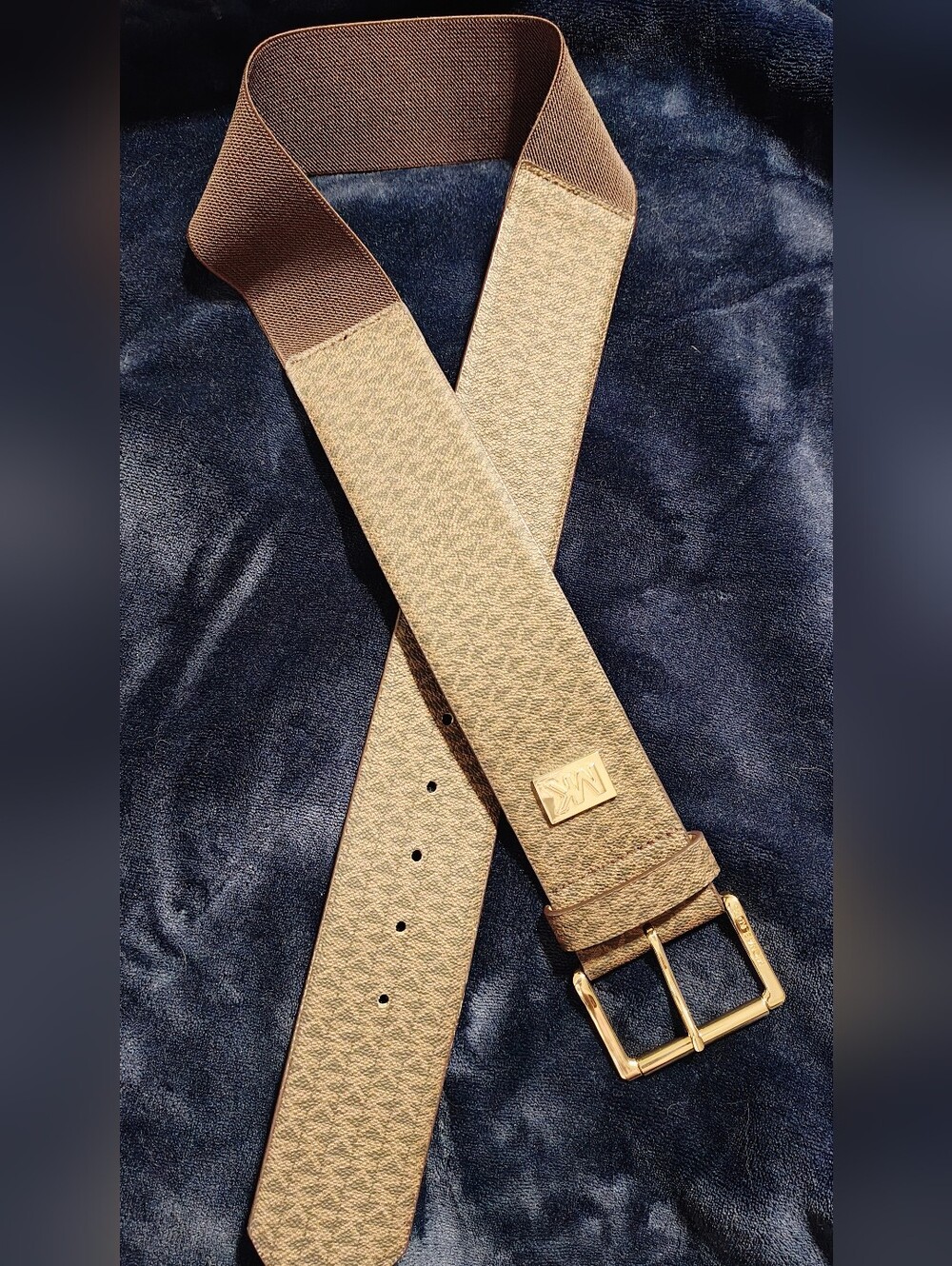 NWT Michael Kors Tan/Brown Signature Logo Belt with Gold Hardware 38 Inch